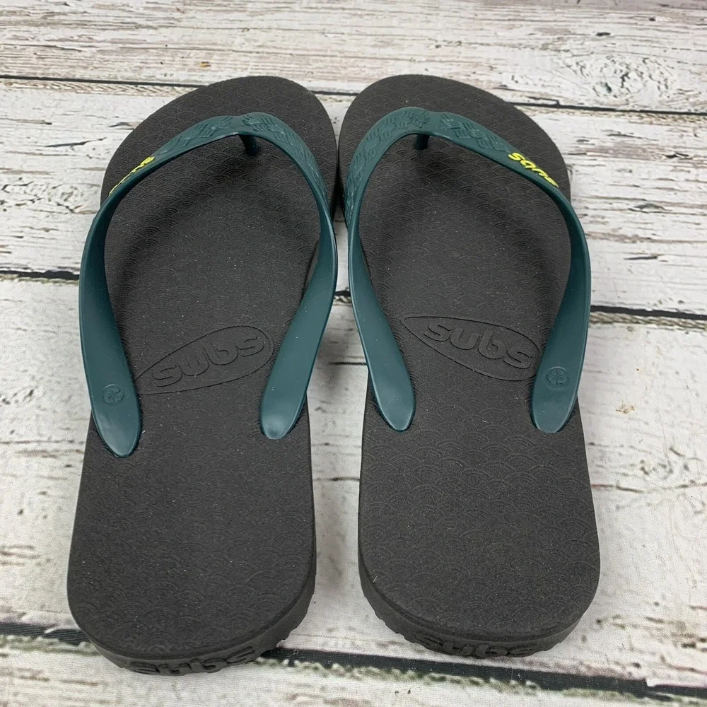 SUBS Flip Flops Sandals [US 12‎ EUR 45/46] Black Green Wave Pattern